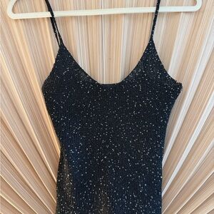 Black Sequin Knit Spaghetti Strap tank top